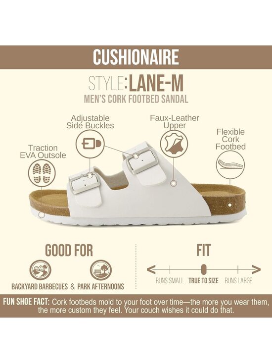Men\'s White Lane Cork Footbed Sandals Adjustable Buckle Comfort Slides main image 4